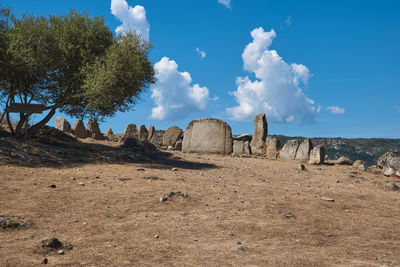 Low angle view of old ruins against sky