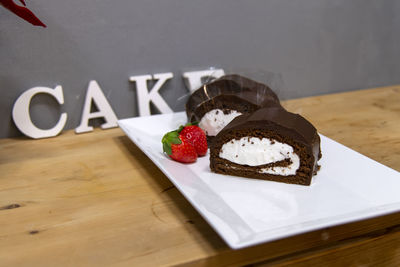 High angle view of cake on table