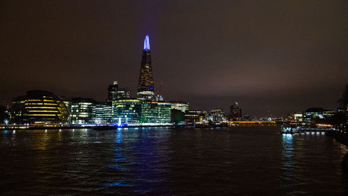 Illuminated buildings in city at night