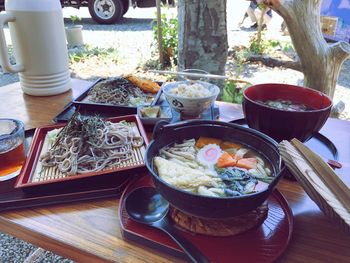 High angle view of food on table