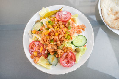 High angle view of food in plate on table