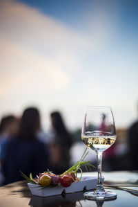 Close-up of wine glass on table