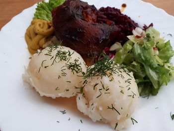 High angle view of fish served in plate