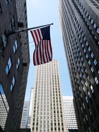 Low angle view of modern buildings against sky in city