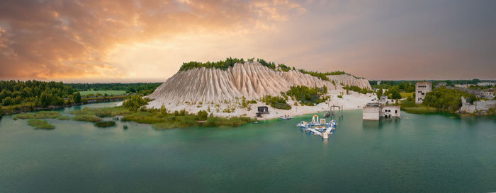 Abandoned quarry for extraction of limestone. beautiful nature, attraction in estonia.