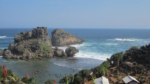 Scenic view of sea against clear sky