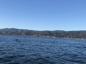 Scenic view of sea against clear blue sky