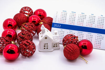 Close-up of christmas decorations on table