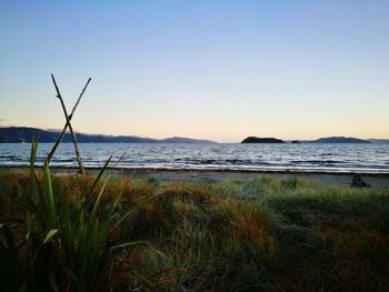 Scenic view of sea against clear sky