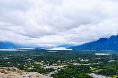 Scenic view of landscape and mountains against sky