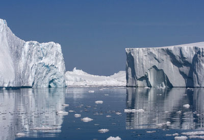 Scenic view of sea against clear sky during winter