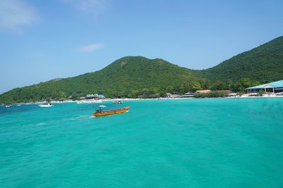 Scenic view of sea against blue sky