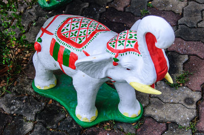 High angle view of stuffed toy on rock