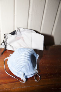 High angle view of hat on table at home