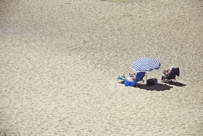 High angle view of couple on beach