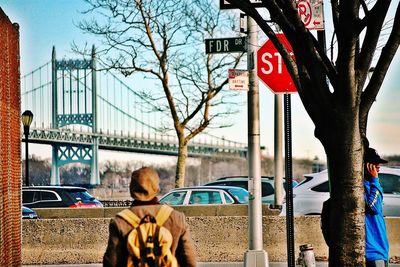 Rear view of man in usa