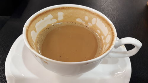 High angle view of coffee on table