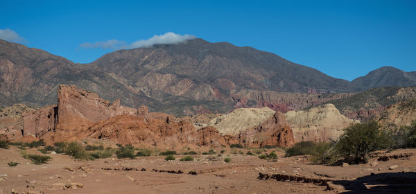 Scenic view of rocky mountains against clear sky