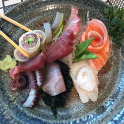 High angle view of sushi in plate