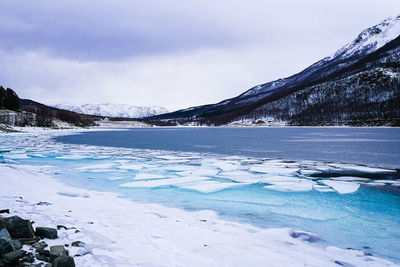 Scenic view of frozen lake against sky