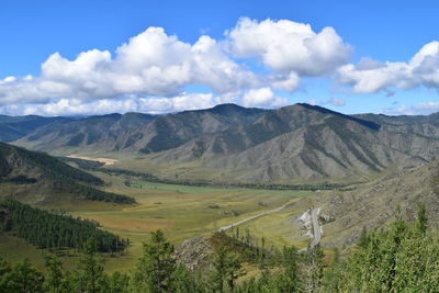 Scenic view of landscape and mountains against sky