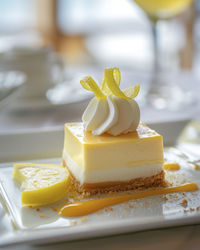 Close-up of dessert in plate on table