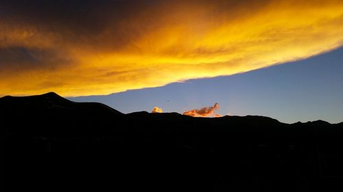 Scenic view of mountains against sky at sunset