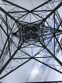 Low angle view of electricity pylon against sky