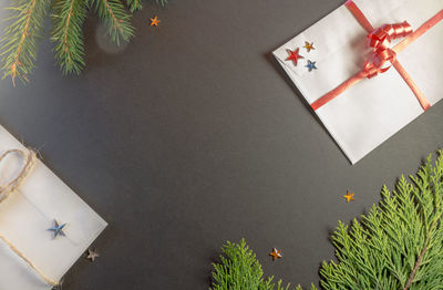 High angle view of christmas decoration on table