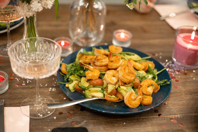 Close-up of meal served on table