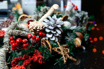 Christmas decorations on table
