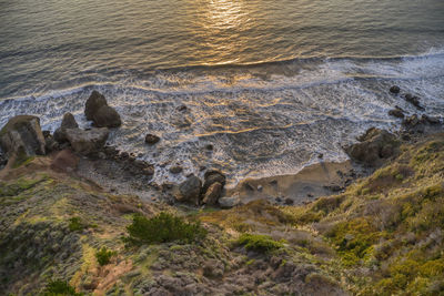 High angle view of rocks on beach