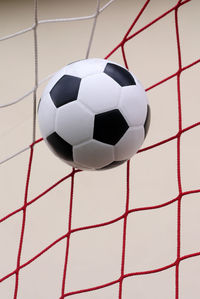 High angle view of soccer ball on ceiling
