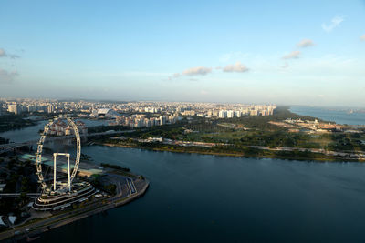 High angle view of river amidst buildings in city