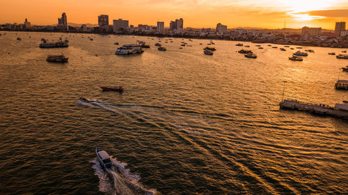 Scenic view of sea against sky during sunset