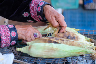 Close-up of man hand holding fish