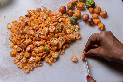 High angle view of food on table