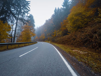 Empty road along trees during autumn