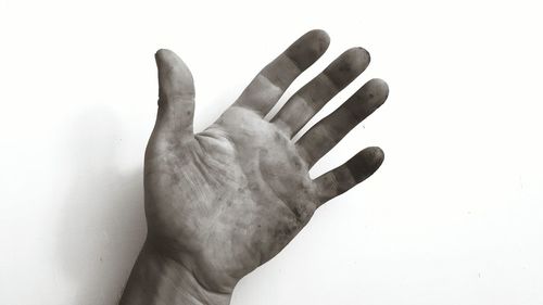 Close-up of hand against white background