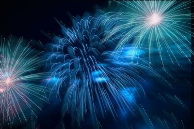 Low angle view of firework display at night