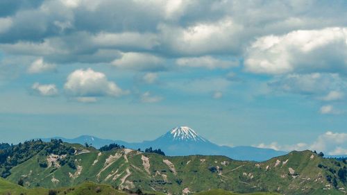 Panoramic view of volcanic mountain against sky