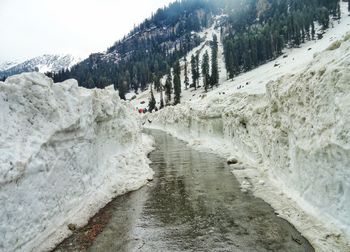 Panoramic view of snow covered mountain against sky