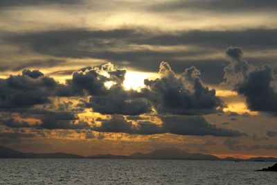 Scenic view of sea against dramatic sky