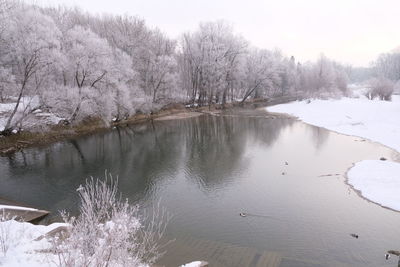 Scenic view of lake against sky during winter