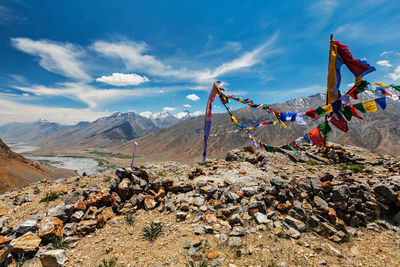 Buddhist prayer flags lungta in spiti valley, india