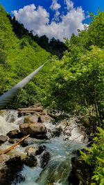 Scenic view of waterfall against sky