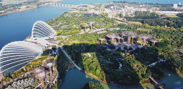 High angle view of city buildings