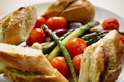 High angle view of salad in plate on table