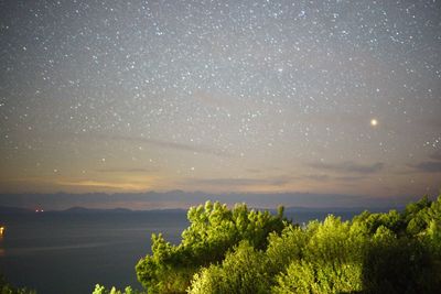 Scenic view of landscape against sky at night