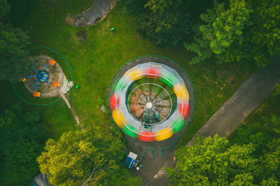 High angle view of carousel moving in park